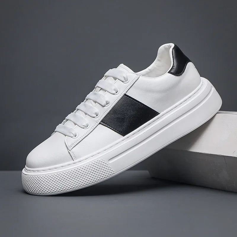 Sapatilhas de couro plataforma casual masculina, sapatos luxuosos, moda esportiva, primavera, outono, novo