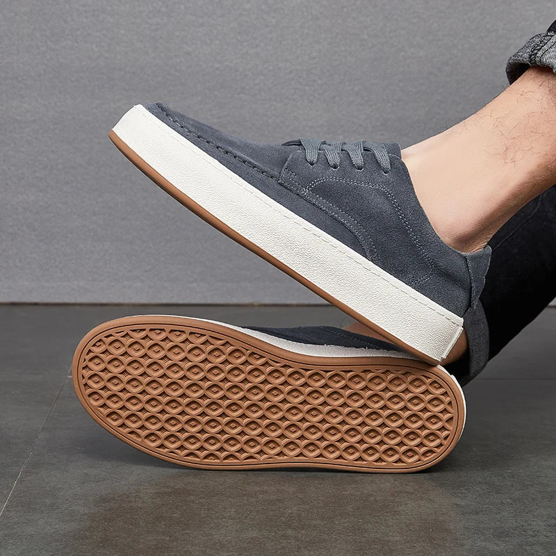 Calçado minimalista de couro de camurça masculino, calçado formal, tênis masculino, confortável, vulcanizar, alta qualidade, venda quente, moda