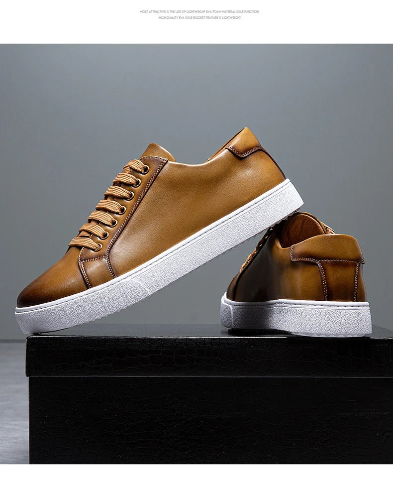 Novos homens casuais esportes sapatos vulcanizados confortáveis moda sapatos de couro de salto plano ao ar livre condução viagem sapatos de marca