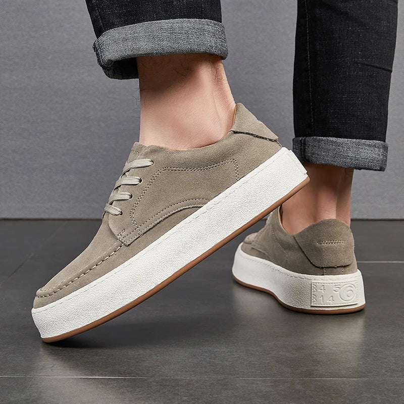 Calçado minimalista de couro de camurça masculino, calçado formal, tênis masculino, confortável, vulcanizar, alta qualidade, venda quente, moda