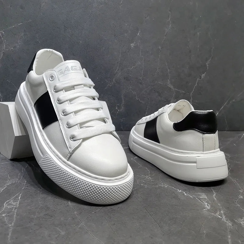Sapatilhas de couro plataforma casual masculina, sapatos luxuosos, moda esportiva, primavera, outono, novo