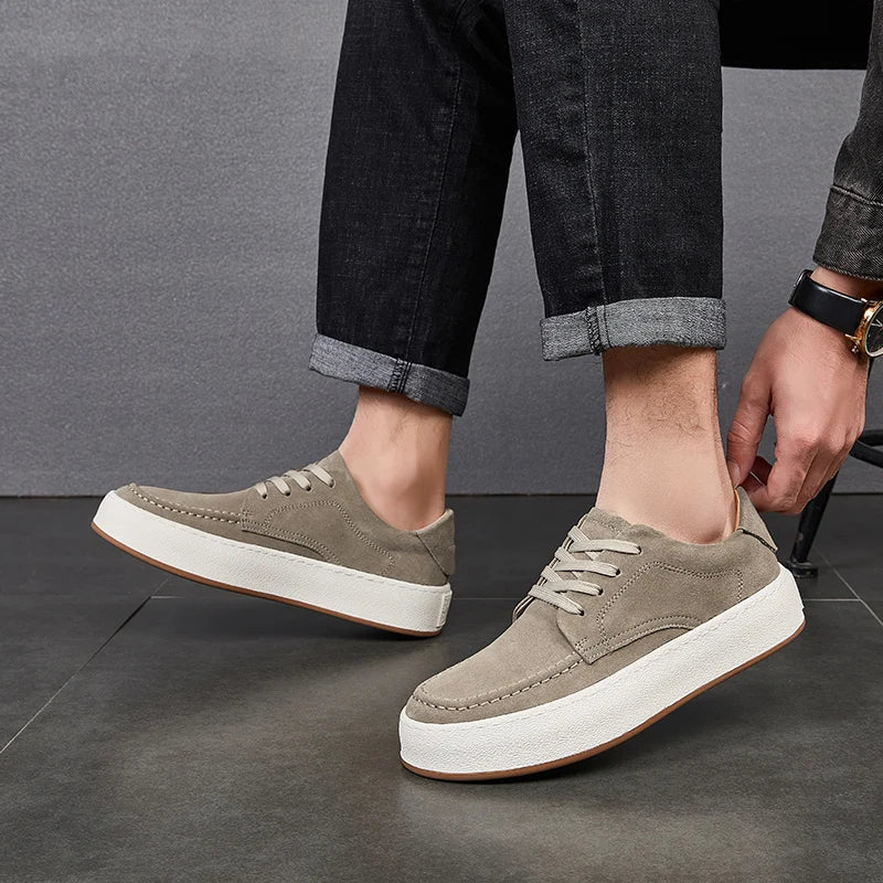 Calçado minimalista de couro de camurça masculino, calçado formal, tênis masculino, confortável, vulcanizar, alta qualidade, venda quente, moda