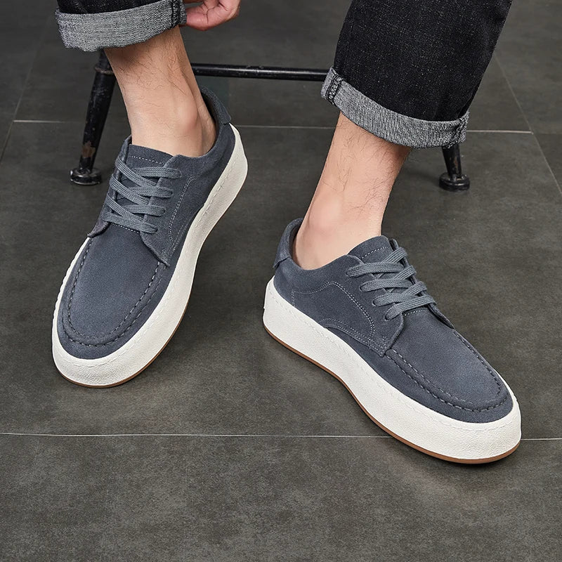 Calçado minimalista de couro de camurça masculino, calçado formal, tênis masculino, confortável, vulcanizar, alta qualidade, venda quente, moda