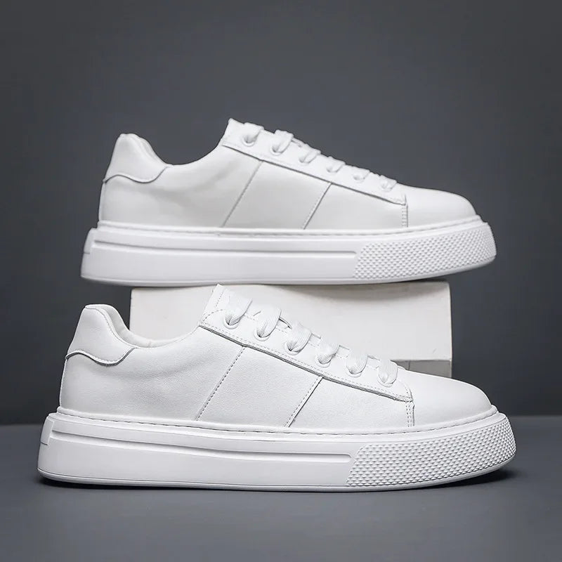 Sapatilhas de couro plataforma casual masculina, sapatos luxuosos, moda esportiva, primavera, outono, novo