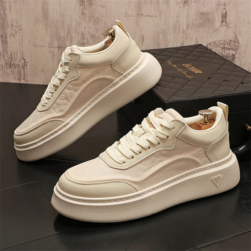 Sapato de couro casual masculino, tênis skate, sapatilhas, moda, novo