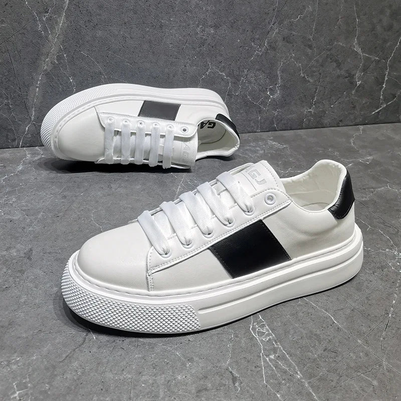 Sapatilhas de couro plataforma casual masculina, sapatos luxuosos, moda esportiva, primavera, outono, novo