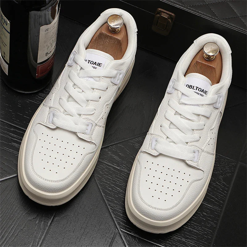 Sapatos de couro casual masculino, tênis da moda, tênis, novo