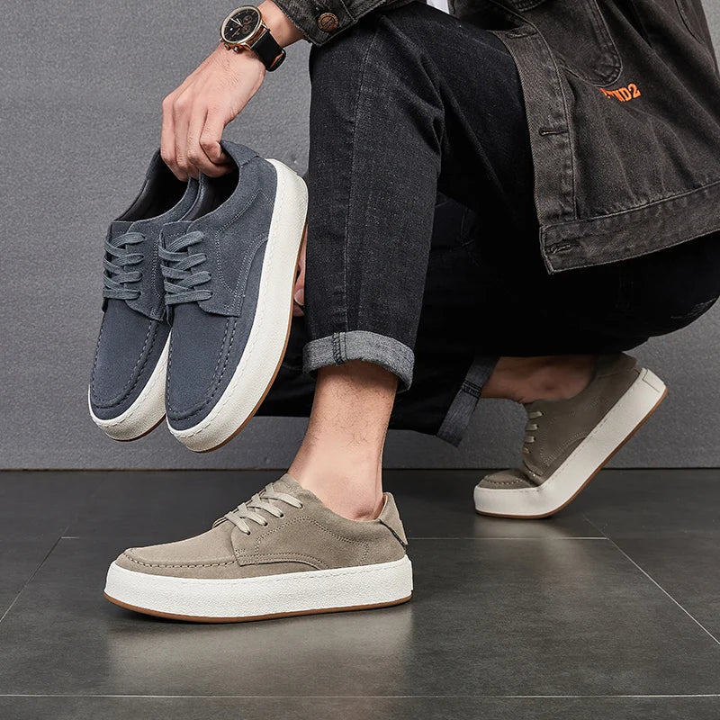 Calçado minimalista de couro de camurça masculino, calçado formal, tênis masculino, confortável, vulcanizar, alta qualidade, venda quente, moda