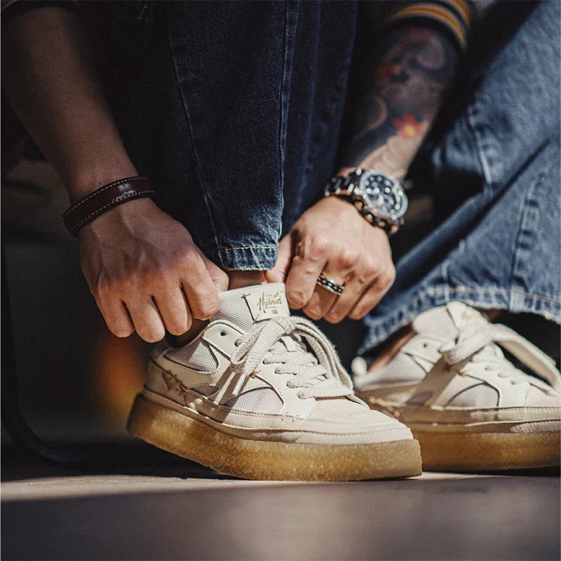 Sapatilhas Maden tridimensionais masculinas, calçados casuais versáteis, sapatos de elevação de sola grossa, respiráveis, desconstruídos, clássicos