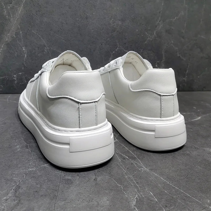 Sapatilhas de couro plataforma casual masculina, sapatos luxuosos, moda esportiva, primavera, outono, novo