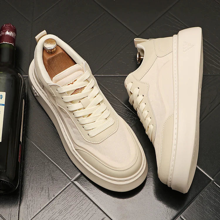 Sapato de couro casual masculino, tênis skate, sapatilhas, moda, novo