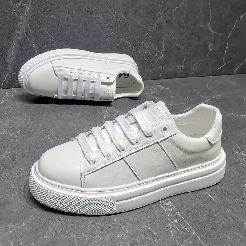 Sapatilhas de couro plataforma casual masculina, sapatos luxuosos, moda esportiva, primavera, outono, novo
