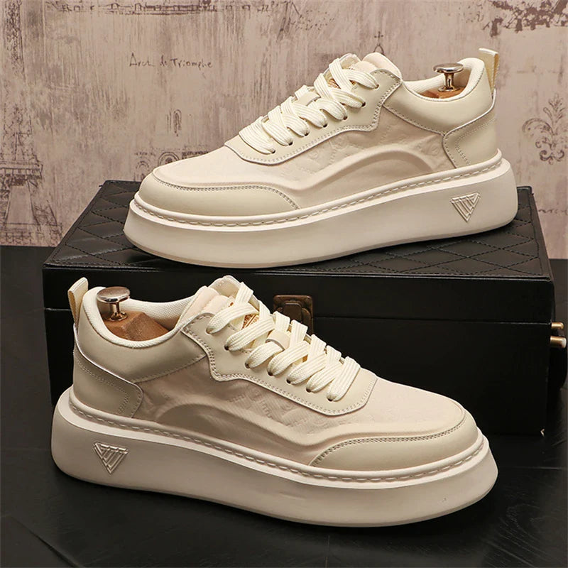 Sapato de couro casual masculino, tênis skate, sapatilhas, moda, novo