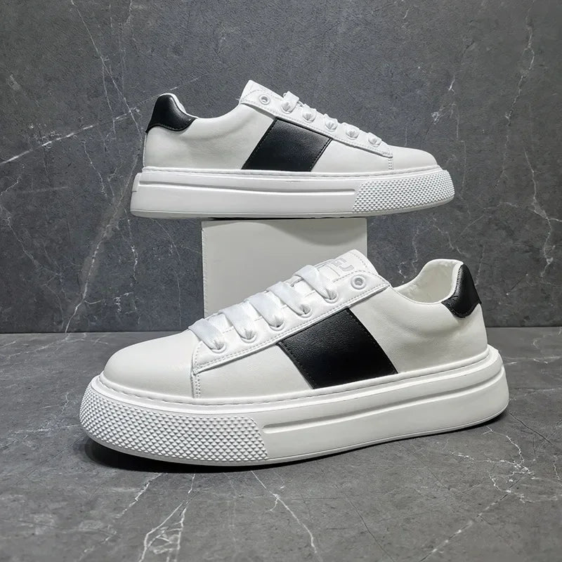 Sapatilhas de couro plataforma casual masculina, sapatos luxuosos, moda esportiva, primavera, outono, novo