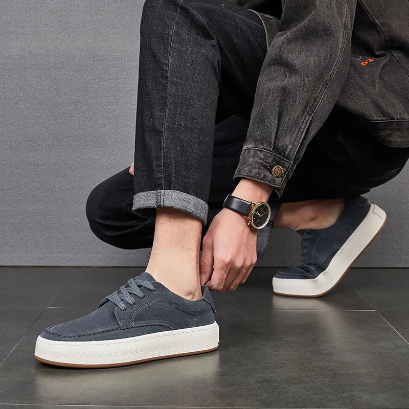 Calçado minimalista de couro de camurça masculino, calçado formal, tênis masculino, confortável, vulcanizar, alta qualidade, venda quente, moda