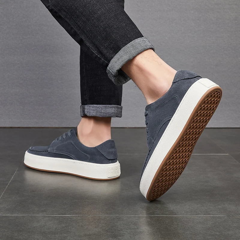 Calçado minimalista de couro de camurça masculino, calçado formal, tênis masculino, confortável, vulcanizar, alta qualidade, venda quente, moda