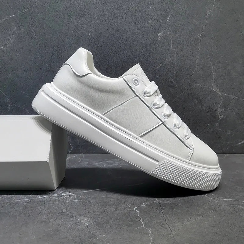 Sapatilhas de couro plataforma casual masculina, sapatos luxuosos, moda esportiva, primavera, outono, novo