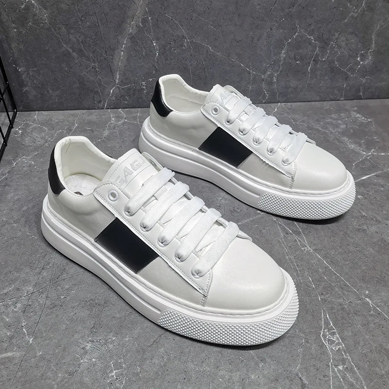 Sapatilhas de couro plataforma casual masculina, sapatos luxuosos, moda esportiva, primavera, outono, novo