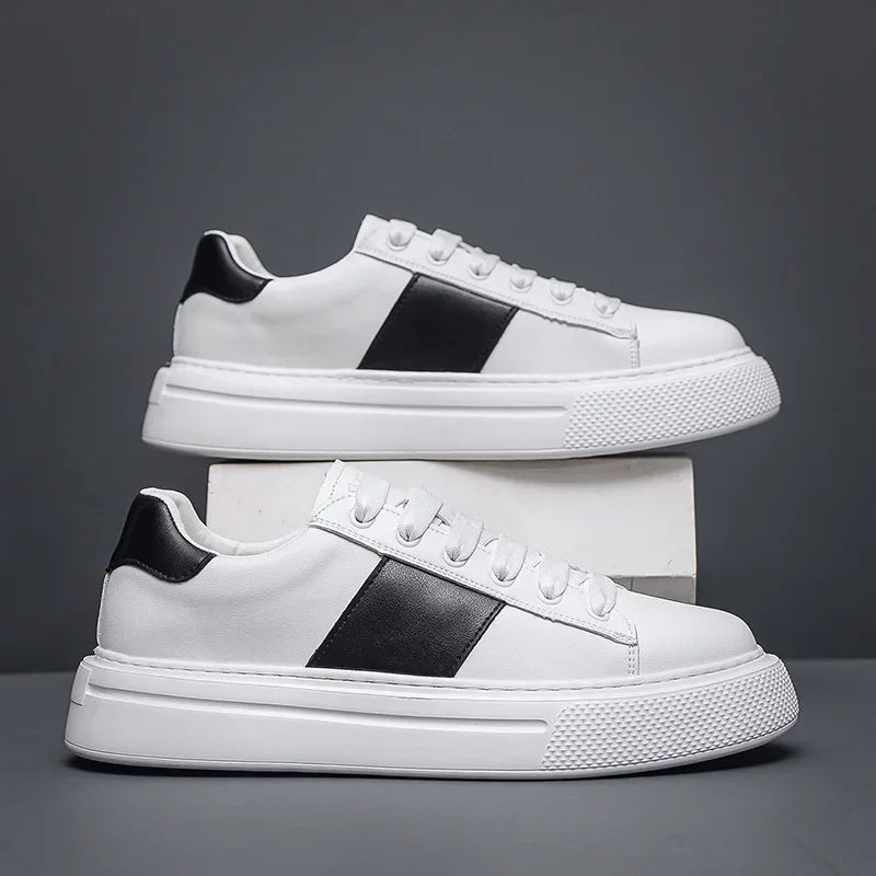 Sapatilhas de couro plataforma casual masculina, sapatos luxuosos, moda esportiva, primavera, outono, novo