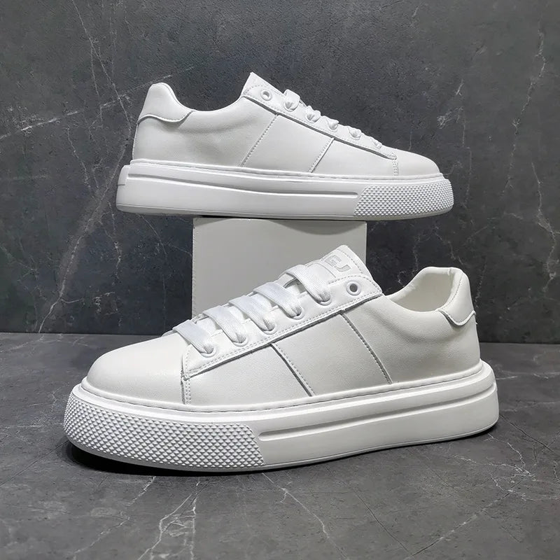 Sapatilhas de couro plataforma casual masculina, sapatos luxuosos, moda esportiva, primavera, outono, novo