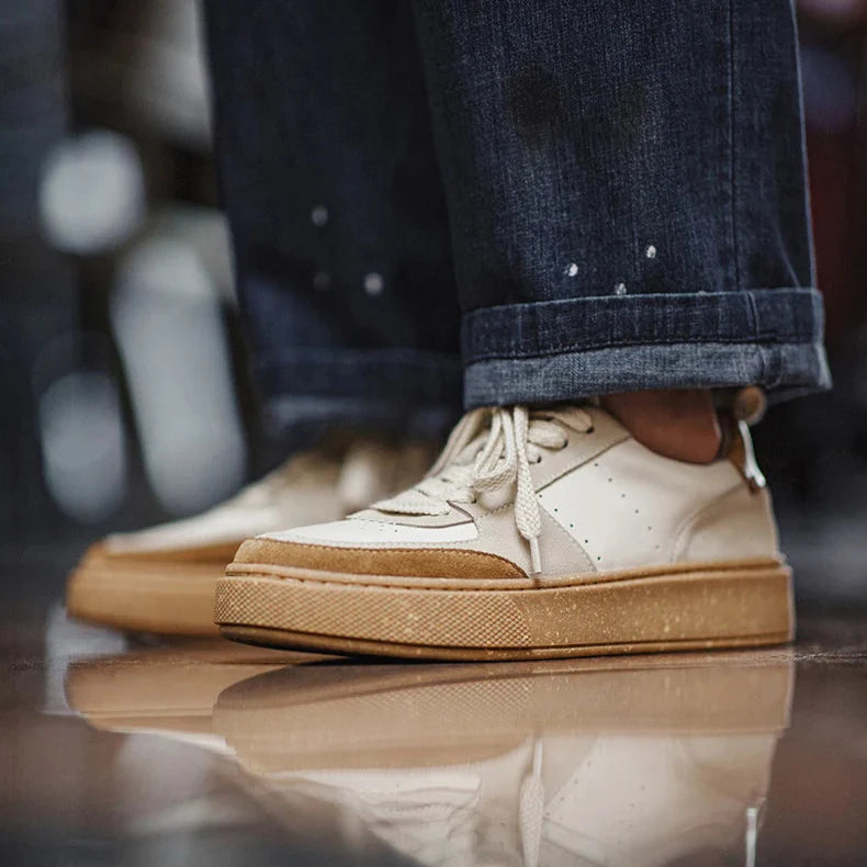 Maden masculino baixo superior casual respirável sapatos de skate fundo grosso sapatos versáteis cinza e branco retalhos sapatos sola de borracha