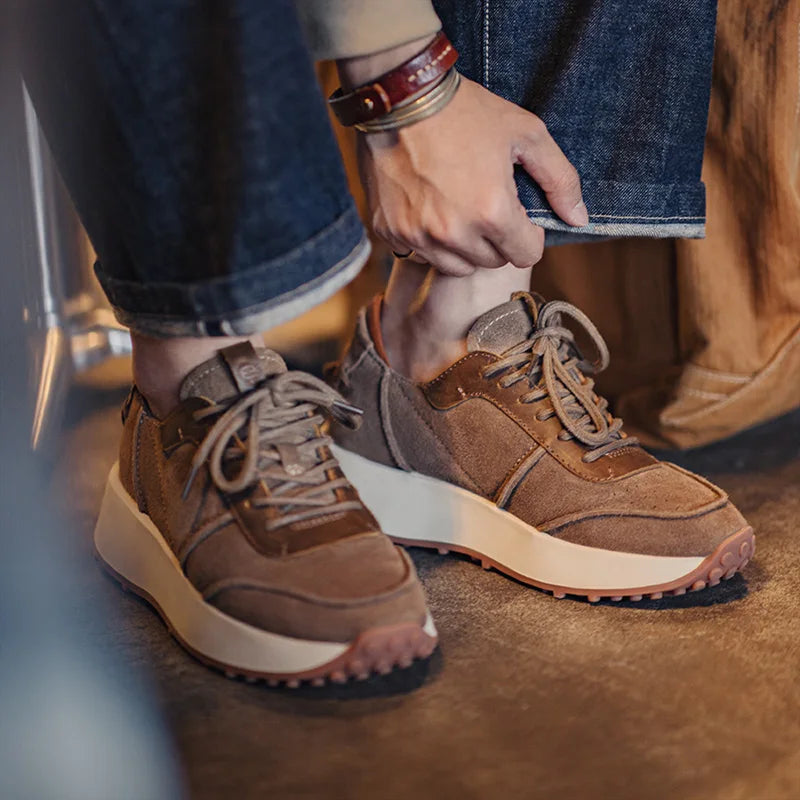 Maden Retro 70's Jogging Shoes Casual Sports Running Tênis de couro com sola grossa e aumento de altura para homens outono e inverno