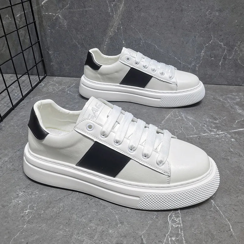 Sapatilhas de couro plataforma casual masculina, sapatos luxuosos, moda esportiva, primavera, outono, novo
