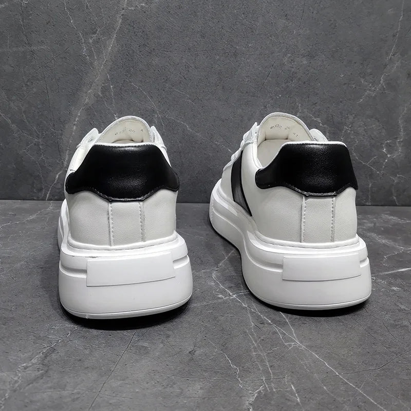 Sapatilhas de couro plataforma casual masculina, sapatos luxuosos, moda esportiva, primavera, outono, novo