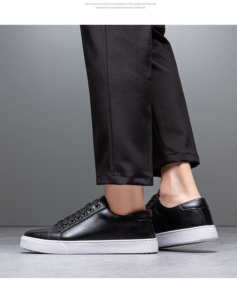 Novos homens casuais esportes sapatos vulcanizados confortáveis moda sapatos de couro de salto plano ao ar livre condução viagem sapatos de marca