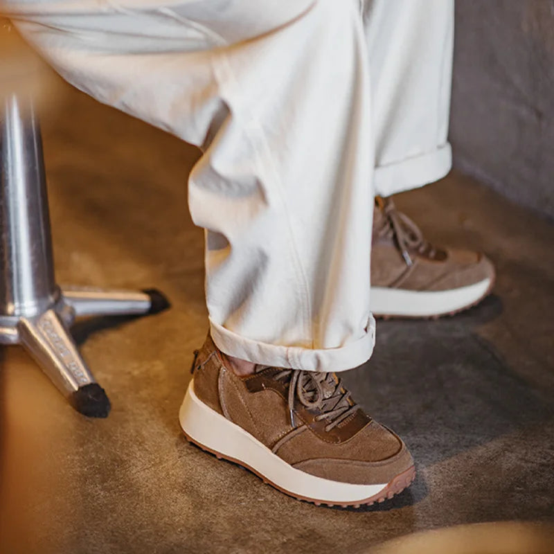 Maden Retro 70's Jogging Shoes Casual Sports Running Tênis de couro com sola grossa e aumento de altura para homens outono e inverno