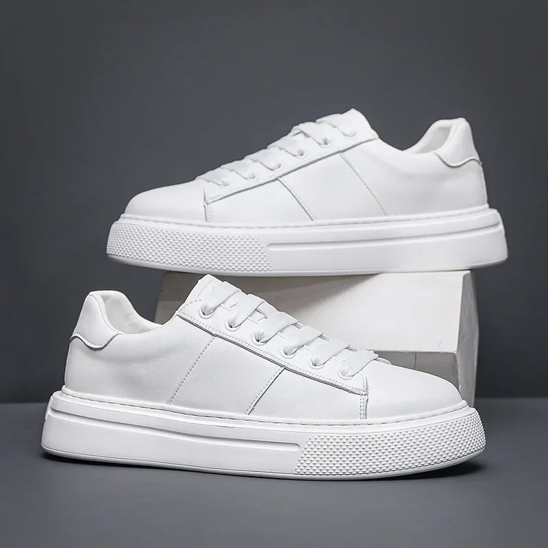 Sapatilhas de couro plataforma casual masculina, sapatos luxuosos, moda esportiva, primavera, outono, novo