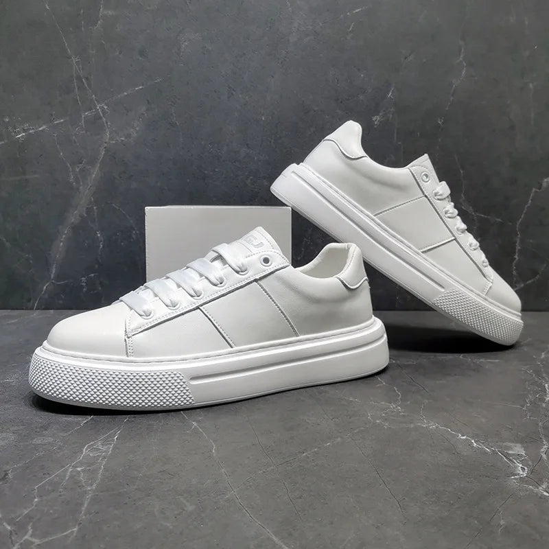 Sapatilhas de couro plataforma casual masculina, sapatos luxuosos, moda esportiva, primavera, outono, novo