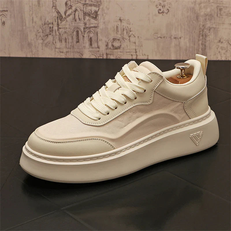 Sapato de couro casual masculino, tênis skate, sapatilhas, moda, novo