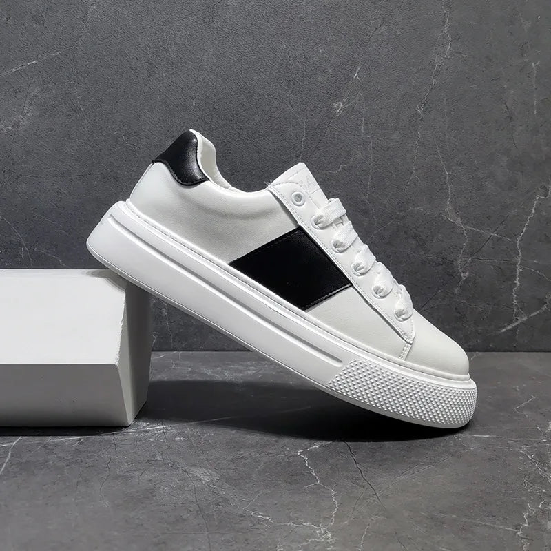 Sapatilhas de couro plataforma casual masculina, sapatos luxuosos, moda esportiva, primavera, outono, novo