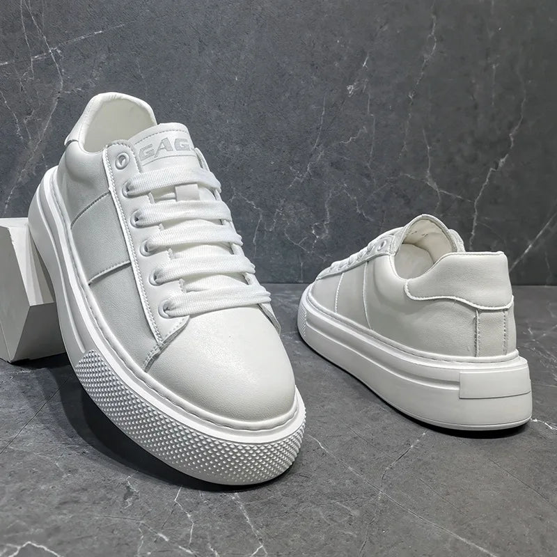Sapatilhas de couro plataforma casual masculina, sapatos luxuosos, moda esportiva, primavera, outono, novo