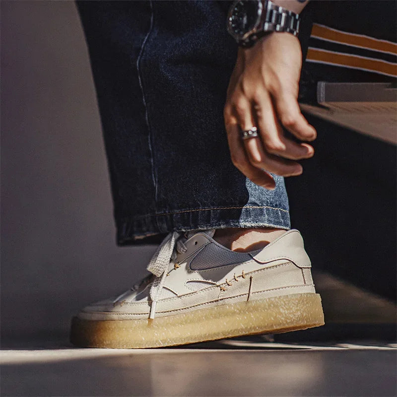 Sapatilhas Maden tridimensionais masculinas, calçados casuais versáteis, sapatos de elevação de sola grossa, respiráveis, desconstruídos, clássicos