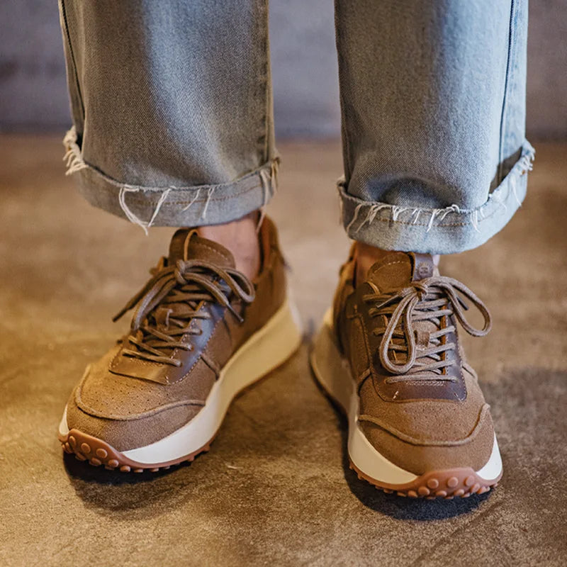 Maden Retro 70's Jogging Shoes Casual Sports Running Tênis de couro com sola grossa e aumento de altura para homens outono e inverno