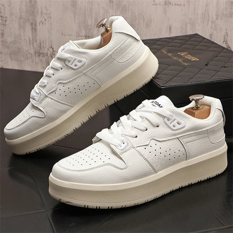 Sapatos de couro casual masculino, tênis da moda, tênis, novo
