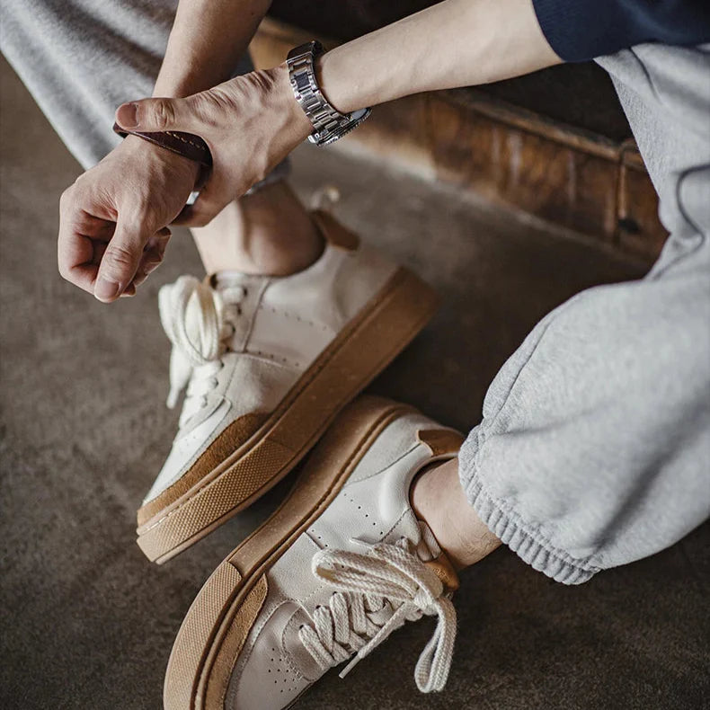 Maden masculino baixo superior casual respirável sapatos de skate fundo grosso sapatos versáteis cinza e branco retalhos sapatos sola de borracha