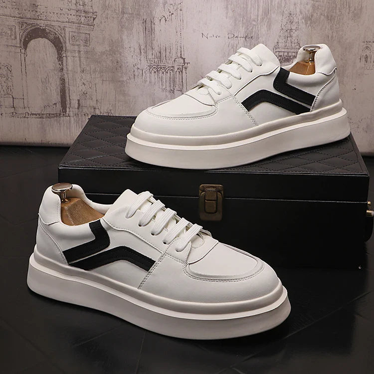 Sapatos casuais de couro branco para homens, tênis skate, formadores