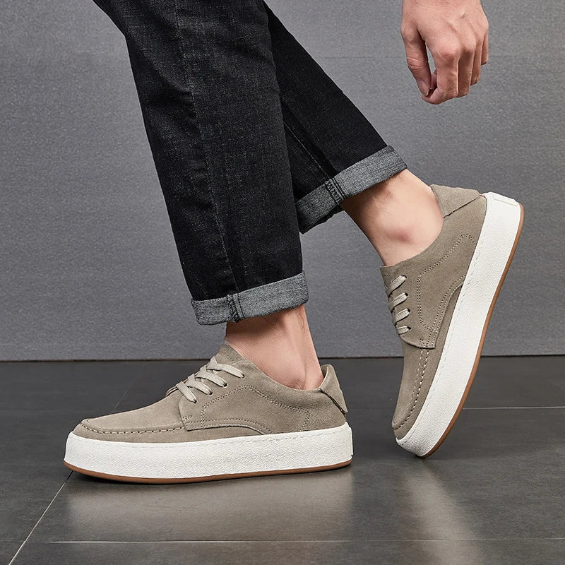 Calçado minimalista de couro de camurça masculino, calçado formal, tênis masculino, confortável, vulcanizar, alta qualidade, venda quente, moda