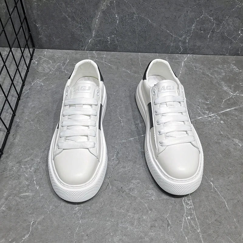 Sapatilhas de couro plataforma casual masculina, sapatos luxuosos, moda esportiva, primavera, outono, novo