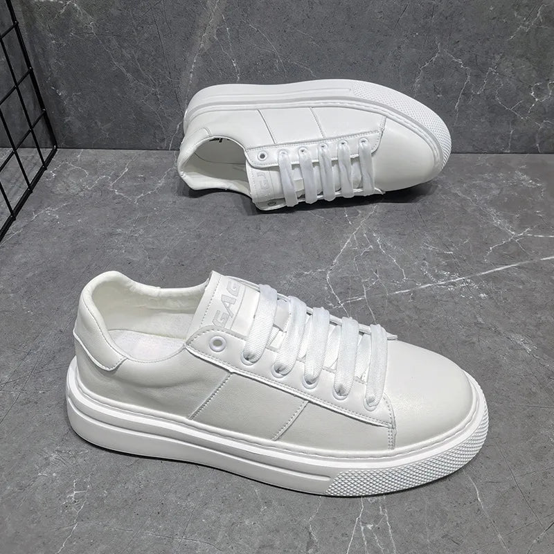 Sapatilhas de couro plataforma casual masculina, sapatos luxuosos, moda esportiva, primavera, outono, novo