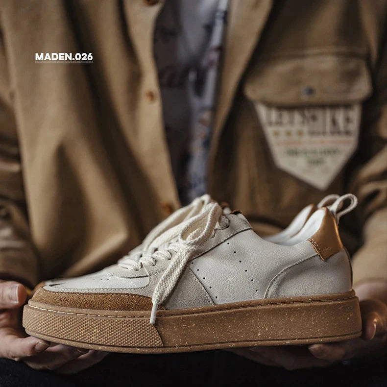 Maden masculino baixo superior casual respirável sapatos de skate fundo grosso sapatos versáteis cinza e branco retalhos sapatos sola de borracha