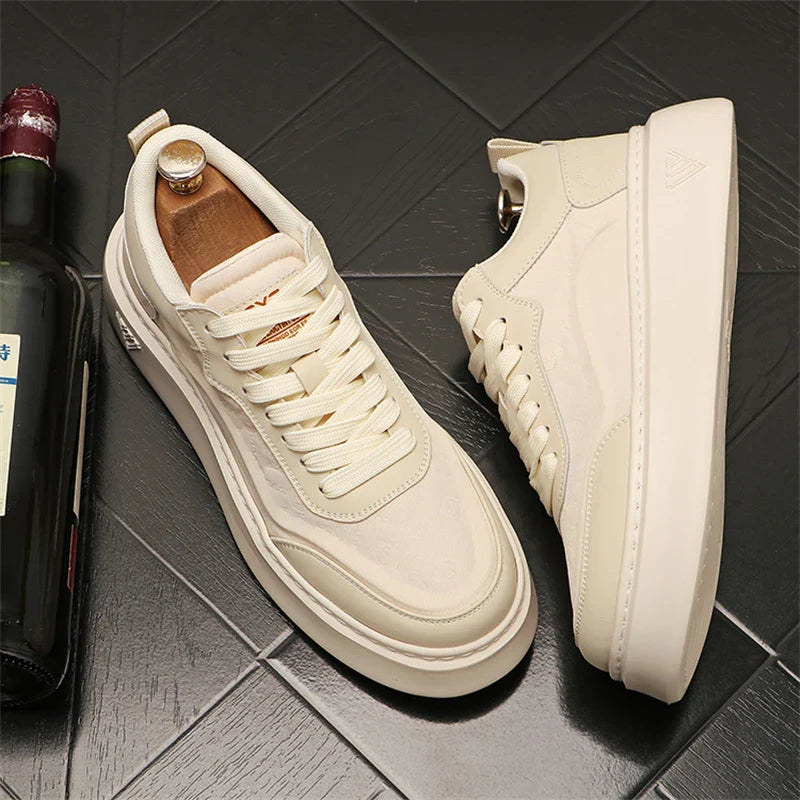 Sapato de couro casual masculino, tênis skate, sapatilhas, moda, novo