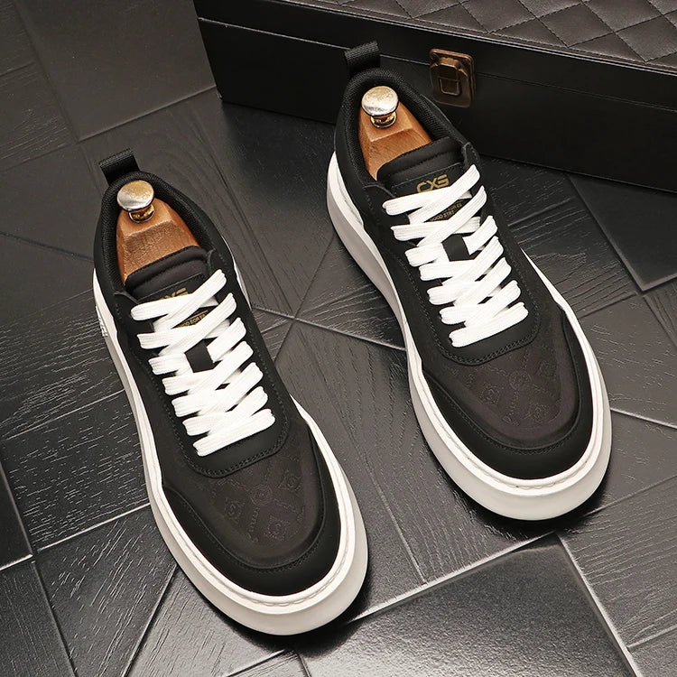 Sapato de couro casual masculino, tênis skate, sapatilhas, moda, novo