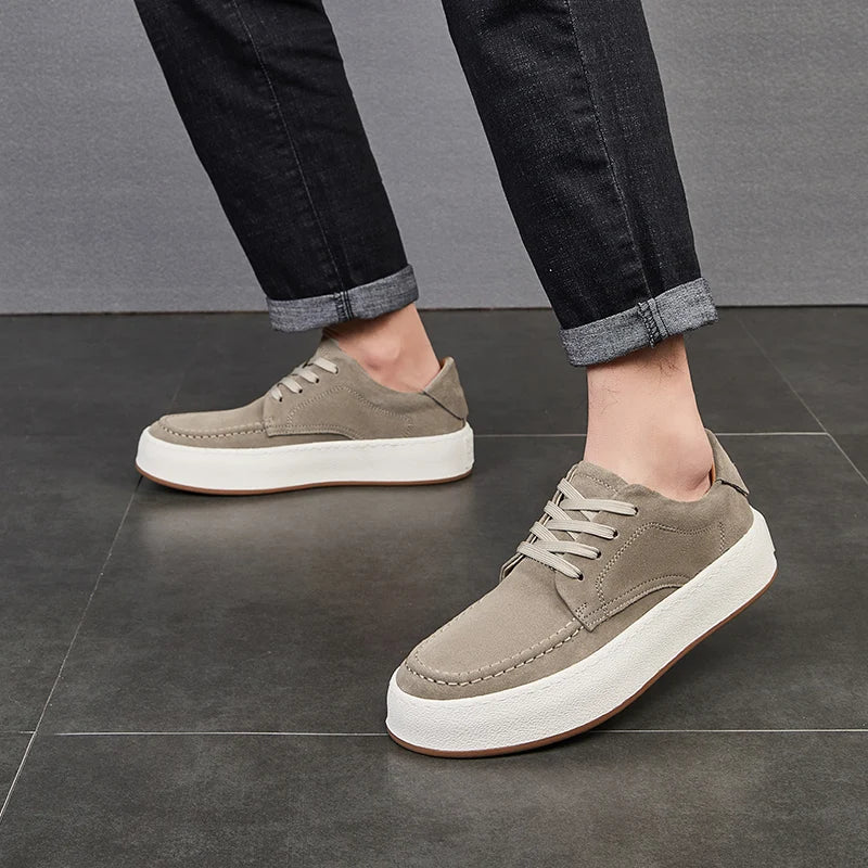 Calçado minimalista de couro de camurça masculino, calçado formal, tênis masculino, confortável, vulcanizar, alta qualidade, venda quente, moda