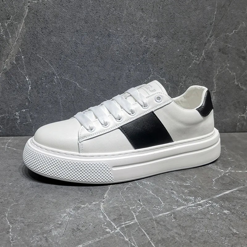Sapatilhas de couro plataforma casual masculina, sapatos luxuosos, moda esportiva, primavera, outono, novo
