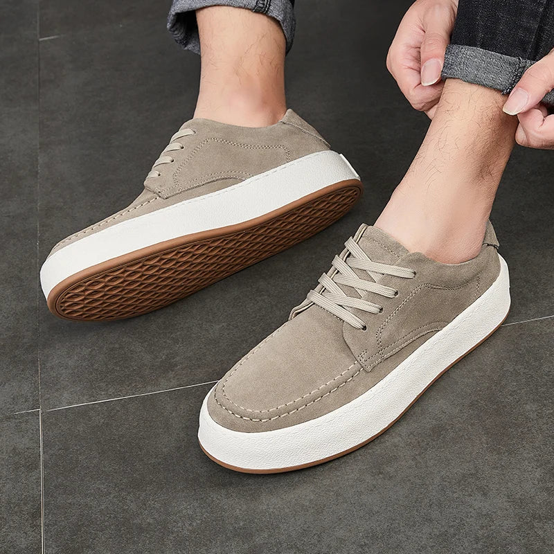 Calçado minimalista de couro de camurça masculino, calçado formal, tênis masculino, confortável, vulcanizar, alta qualidade, venda quente, moda
