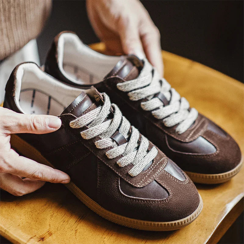Maden novo clássico marrom emendado alemão treinador sapatos planos de cano baixo para outono e inverno masculino sapatos casuais de renda